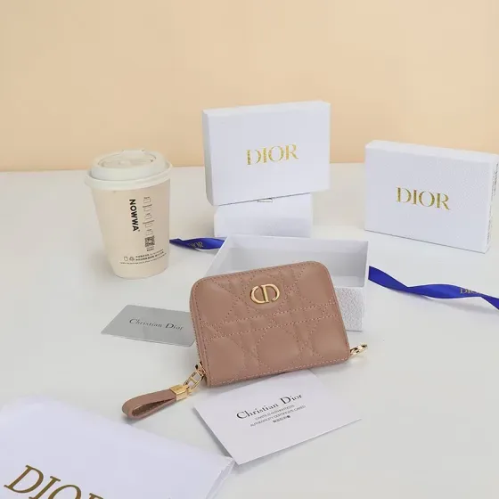 Dior Dior Caro Compact Zipped Coin Purse Blush Nude Taupe Pink Coin Purse