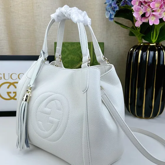 Gucci Soho Кожа Верхняя ручка Bag Белый 30x26x14cm Верхняя ручка