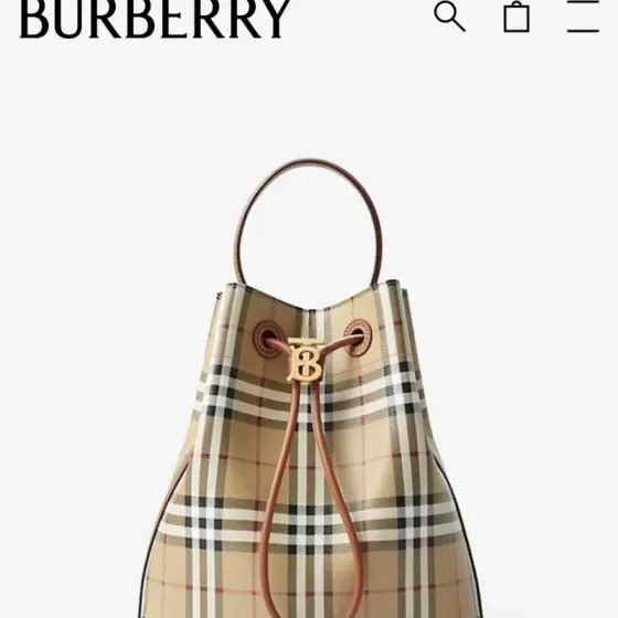 Burberry Check Drawstring Bucket Bag Beige Briar Brown Crossbody