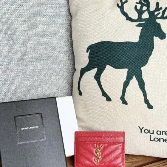 YSL Cassandre Matelass Card Holder Red Card Holder