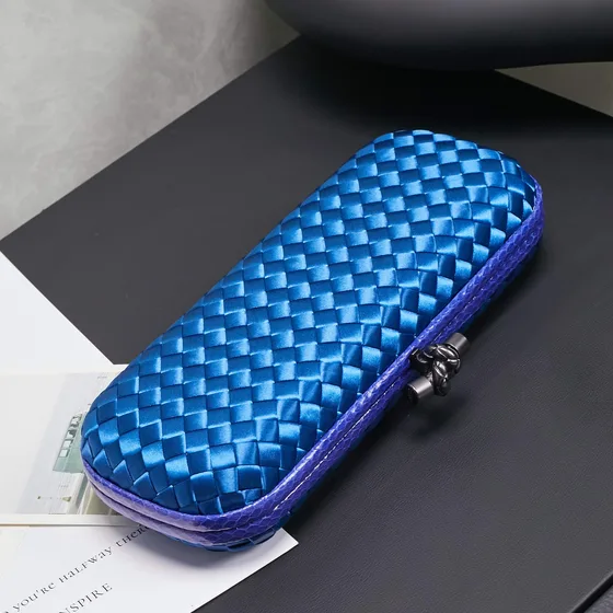 Bottega Veneta Intreccio Satin Knot Clutch Blue Clutch