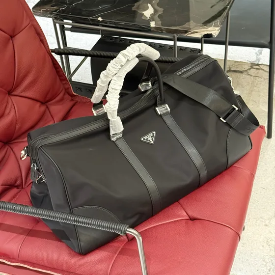 Prada Re-Nylon And Saffiano Leather Travel Duffle Bag Black Top Handle