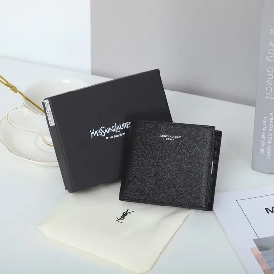 YSL East/West Cartera In Grain De Poudre Embossed Piel Negro Cartera