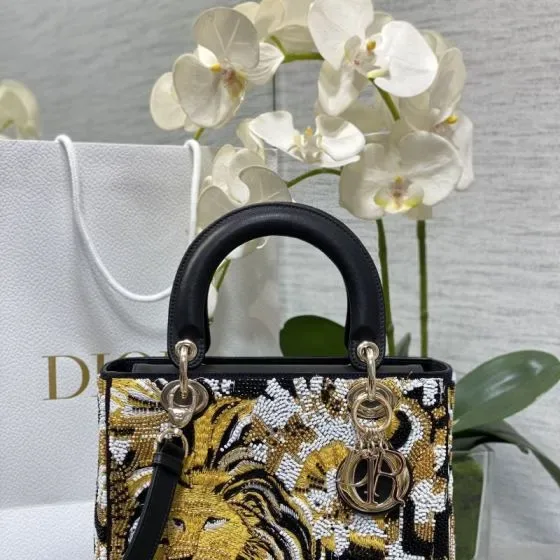 Dior Lady Dior Hitam Emas Top Handle