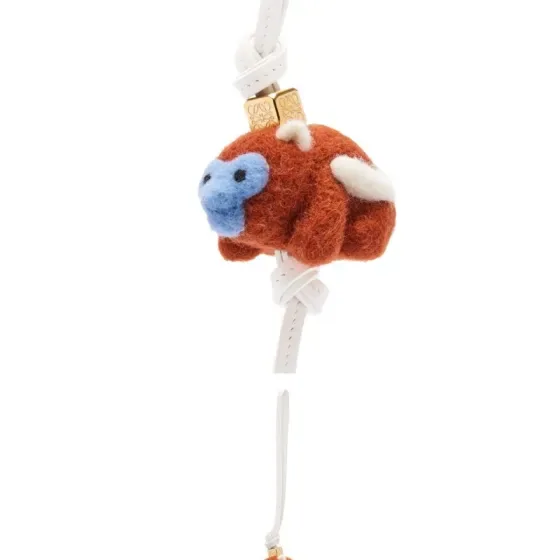 Loewe Felt Baby Proboscis Monkey Bag Charm Rust Blue White Pouch