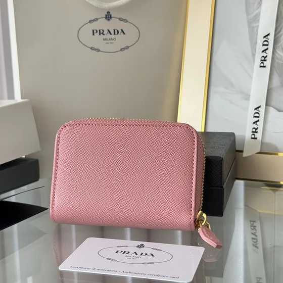Prada Saffiano Metal Zip Around Card Holder Rosa Card Holder