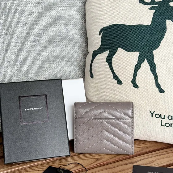YSL Cassandre Matelass Flap Card Holder Grey Card Holder