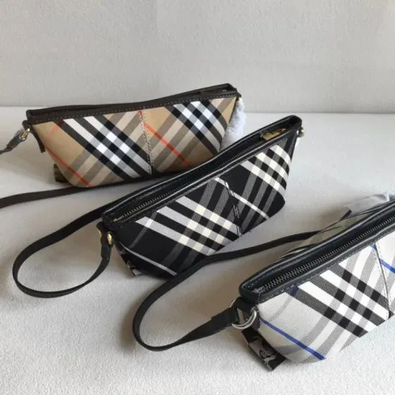 Burberry Check Crossbody Pouch Beige Black Grey Check Crossbody