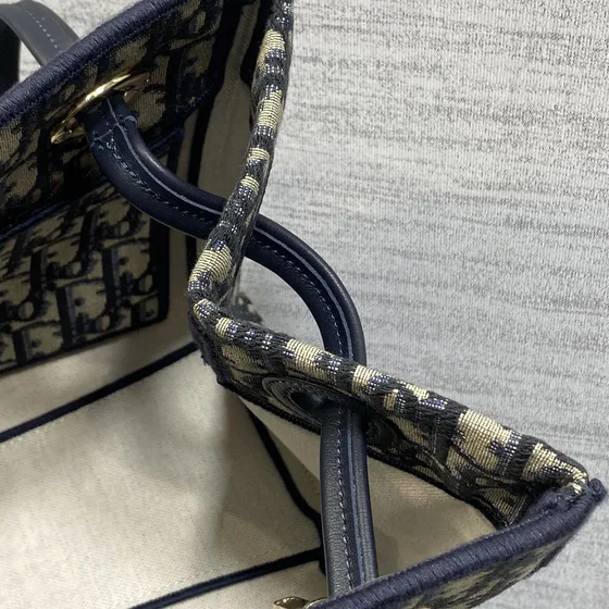 Dior Dior Oblique Bow Topphandtag Bag Marinblå Blå Beige Topphandtag