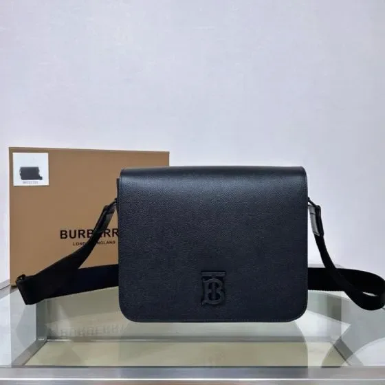 Burberry Tb Grainy Leather Messenger Bag Black Crossbody