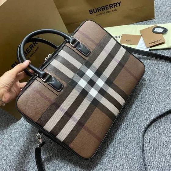 Burberry Briefcase Brown Plaid business