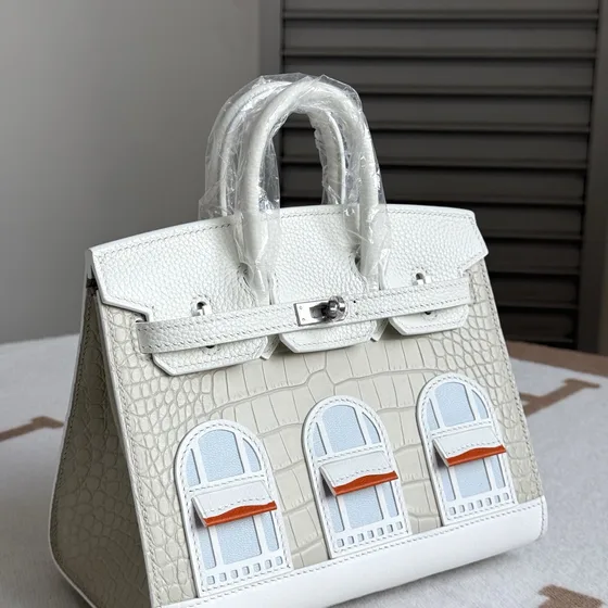 Hermes Birkin 20 Faubourg Sellier Bianco/Grigio 20cm Manico