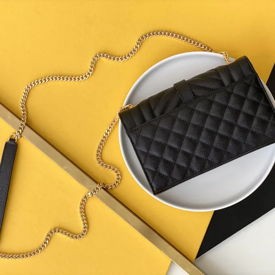 YSL Cassandre Envelope Chain Wallet Hitam Woc