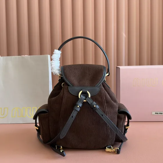 Miu Miu Corduroy Top Handle Backpack Brown Backpack