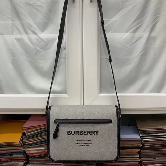 Burberry Horseferry Print Canvas Crossbody Bag Check E-Canvas Cross Grey Green Check Crossbody