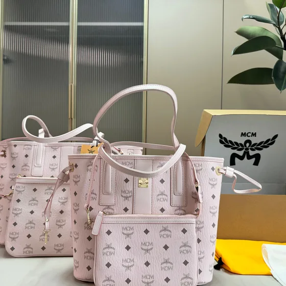 MCM Aren Visetos Shopper Tote Beige Tote Bag