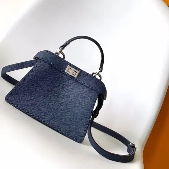 Fendi Peekaboo Iseeu Petite Selleria Navy Blue Top Handle