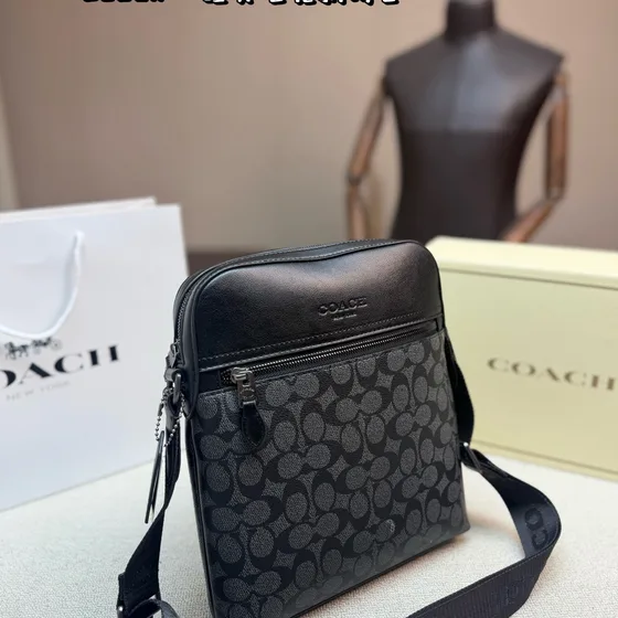 Coach Houston Flight Bag In Signature Lona Negro Crossbody