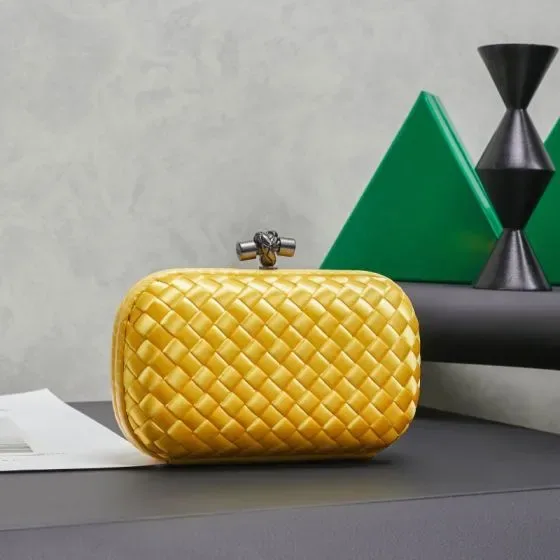 Bottega Veneta Intreccio Satin Knot Clutch Yellow Clutch