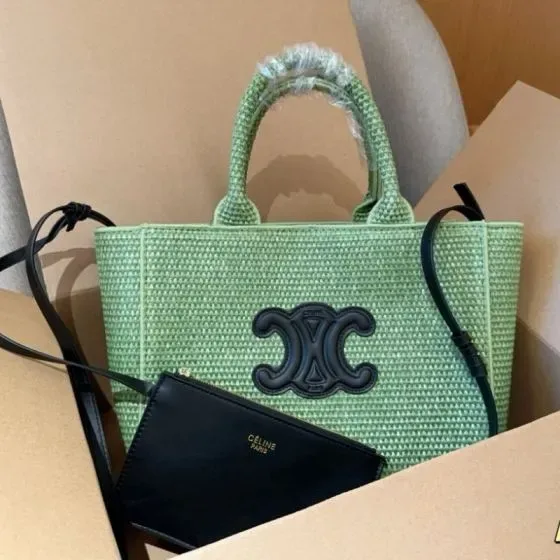 Celine Triomphe Light Green Tote Bag