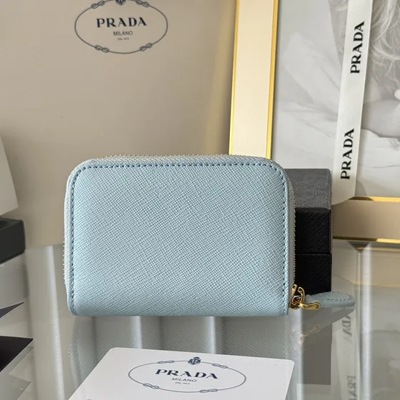 Prada Saffiano Metal Zip Coin Purse Light Azul Coin Purse