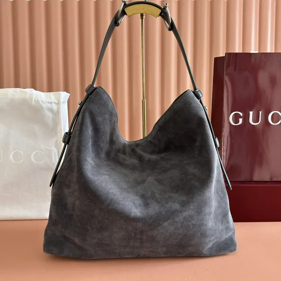 Gucci Gg Camurça Medium Bolsa de ombro Dark Cinza Hobo