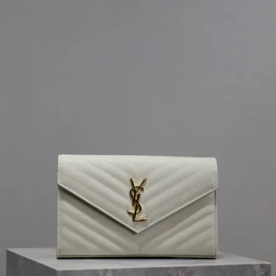 YSL Cassandre Matelass Envelope Wallet White Wallet