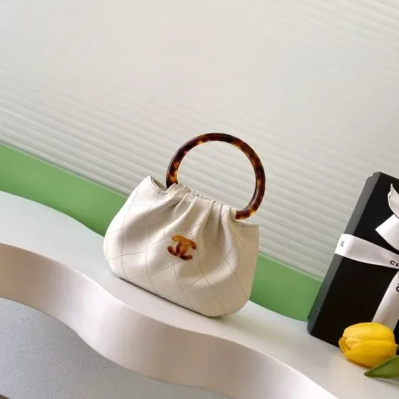 Chanel Mini Hobo With Tortoiseshell Handle White Top Handle