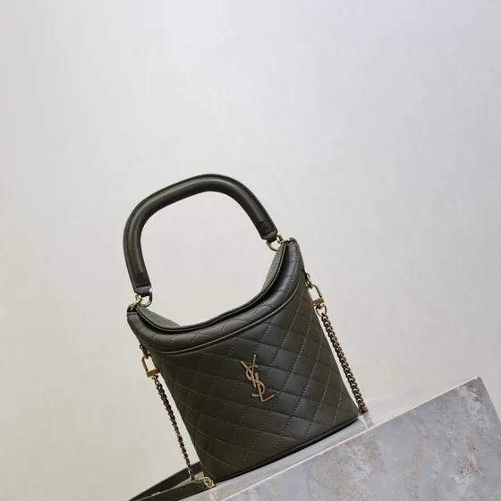 YSL Gaby Micro Vanity Bucket Bag Dark Olive Xanh lá Top Handle