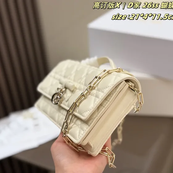 Dior 26Ss Butterfly Etui With Chain Hvit 21*4*11.5cm Crossbody
