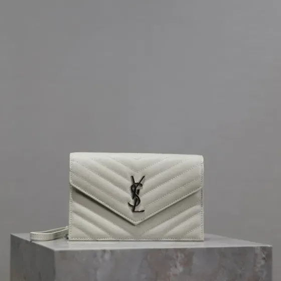 YSL Cassandre Matelass Envelope Wristlet Pouch White Pouch