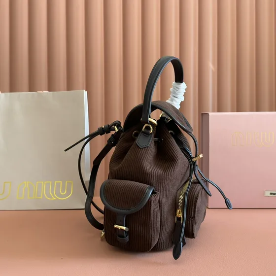 Miu Miu Corduroy Asa superior Mochila Marrón Mochila
