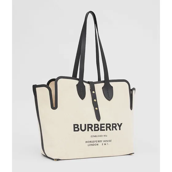 Burberry Soft Cotton Tuval Horseferry Tote Bej Tote çanta