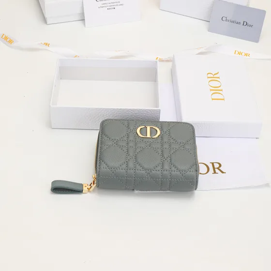 Dior Dior Caro Compact Zipped Carteira Gray Carteira