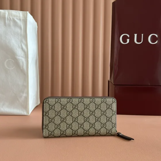 Gucci Gg Supreme Zip Around Lommebok With Cat Head Beige/Brun Lommebok