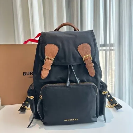 Burberry Drawstring Flap Functional Backpack Black Backpack