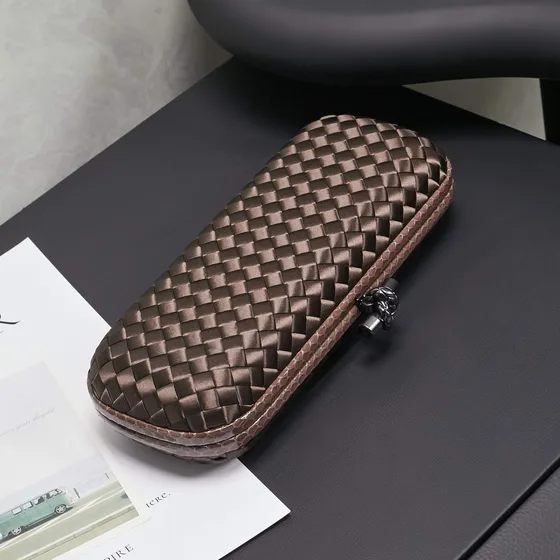 Bottega Veneta Intreccio Satin Knot Clutch Metallic Bronze Clutch