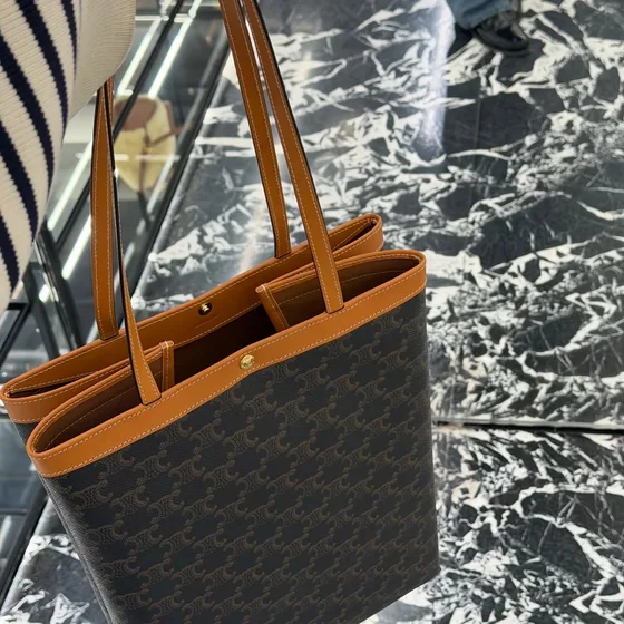 Celine Triomphe Lona Vertical Cabas Gray Bolso tote