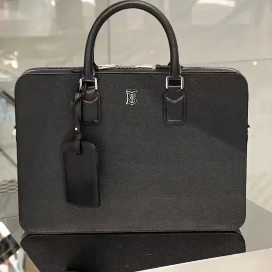 Burberry Monogram Leather Briefcase Black Top Handle