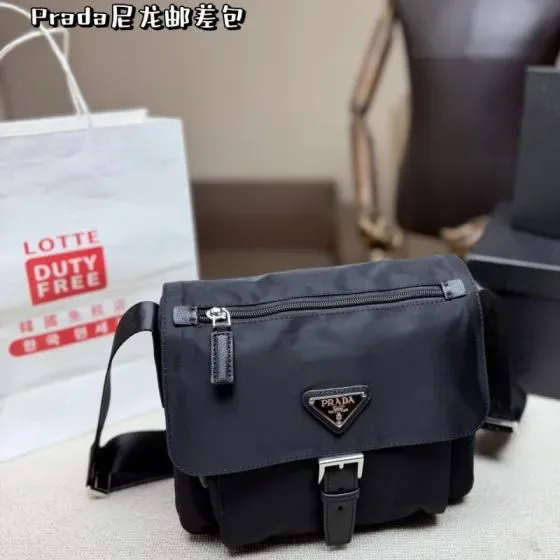 Prada Nylon Messenger Bag Black Crossbody