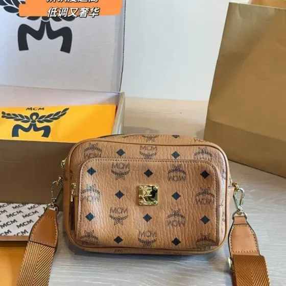 MCM Visetos Original Crossbody Camera Bag Cognac Brown Crossbody