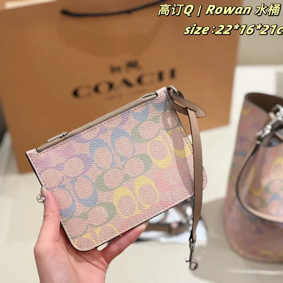 Coach Rowan Сумка-ведро Розовый Pastel Signature 22*16*21cm Crossbody