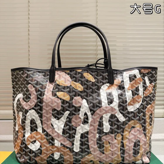 Goyard Saint Louis Tote Gm Multicolor Letter Print On Black Base Tote Bag