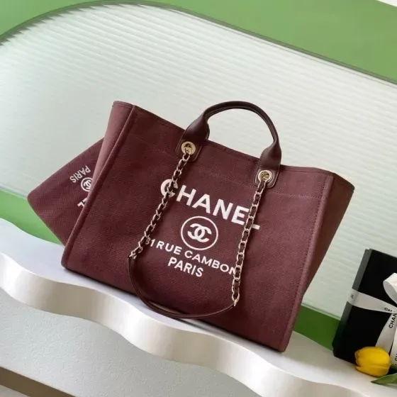 Chanel Deauville Tote Burgundy Tote Bag