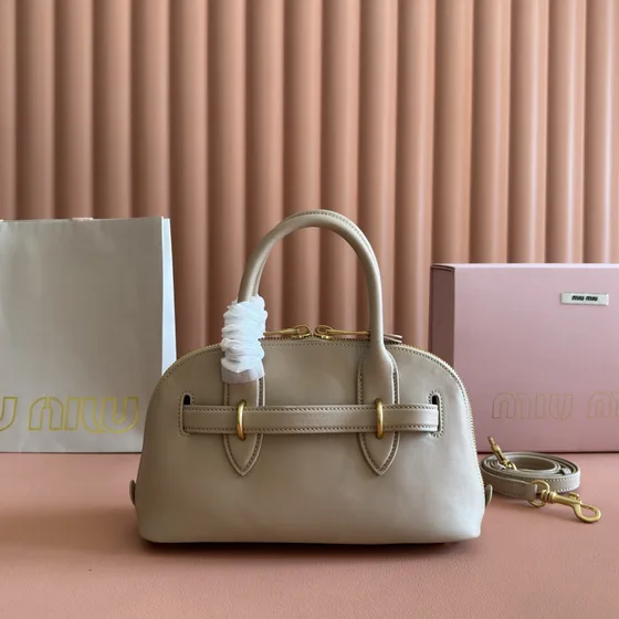Miu Miu Leather Top-Handle Bag Beige Top Handle