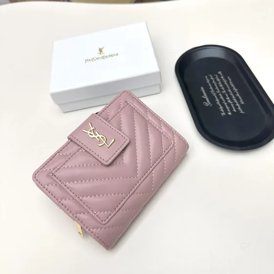 YSL Cassandre Matelass Compact Wallet Pink Wallet