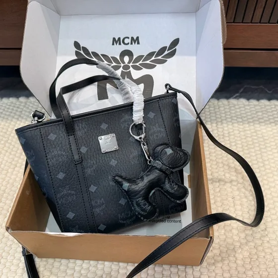 MCM Aren Visetos Mini Shopper Tote Cognac 18 5 19 9 5cm Tote Bag