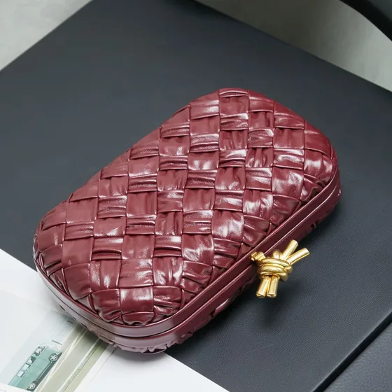 Bottega Veneta Intreccio Knot Clutch Burgundy Clutch