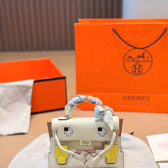 Hermes Kelly Doll Picto White Multicolor Top Handle