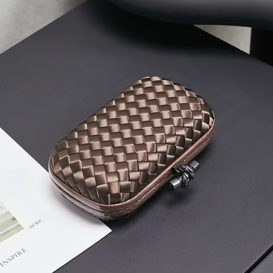 Bottega Veneta Intreccio Satin Knot Clutch Bronze Clutch
